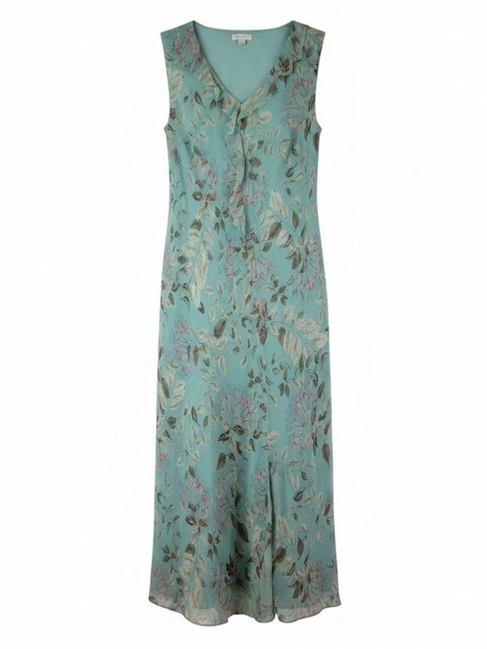Vtg CHARTER CLUB Woman Pastel Floral Print Silk Sleeveless Maxi Dress Size 14